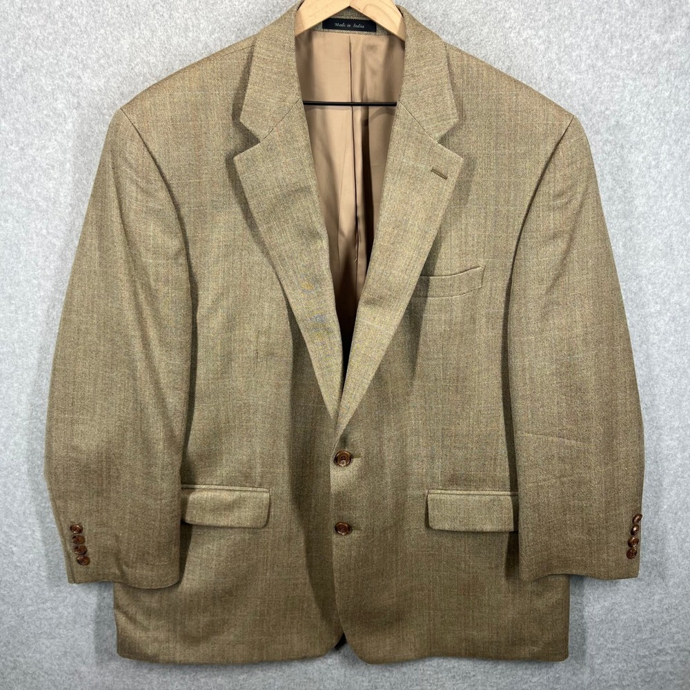Lauren Ralph Lauren Sport Coat‎ Mens 46R Brown Silk Wool Herringbone Plaid EUC
